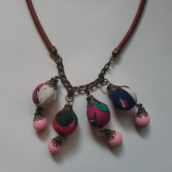 Boho Necklace With Fabric Covered Beads - Picture 6 of 6